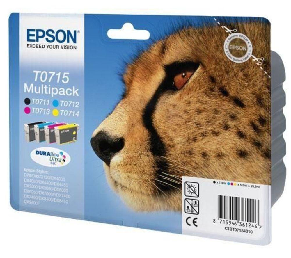 Epson Cheetah T0715 Cyan, Magenta, Yellow & Black Ink Cartridges - Multipack, Black & Tri-colour