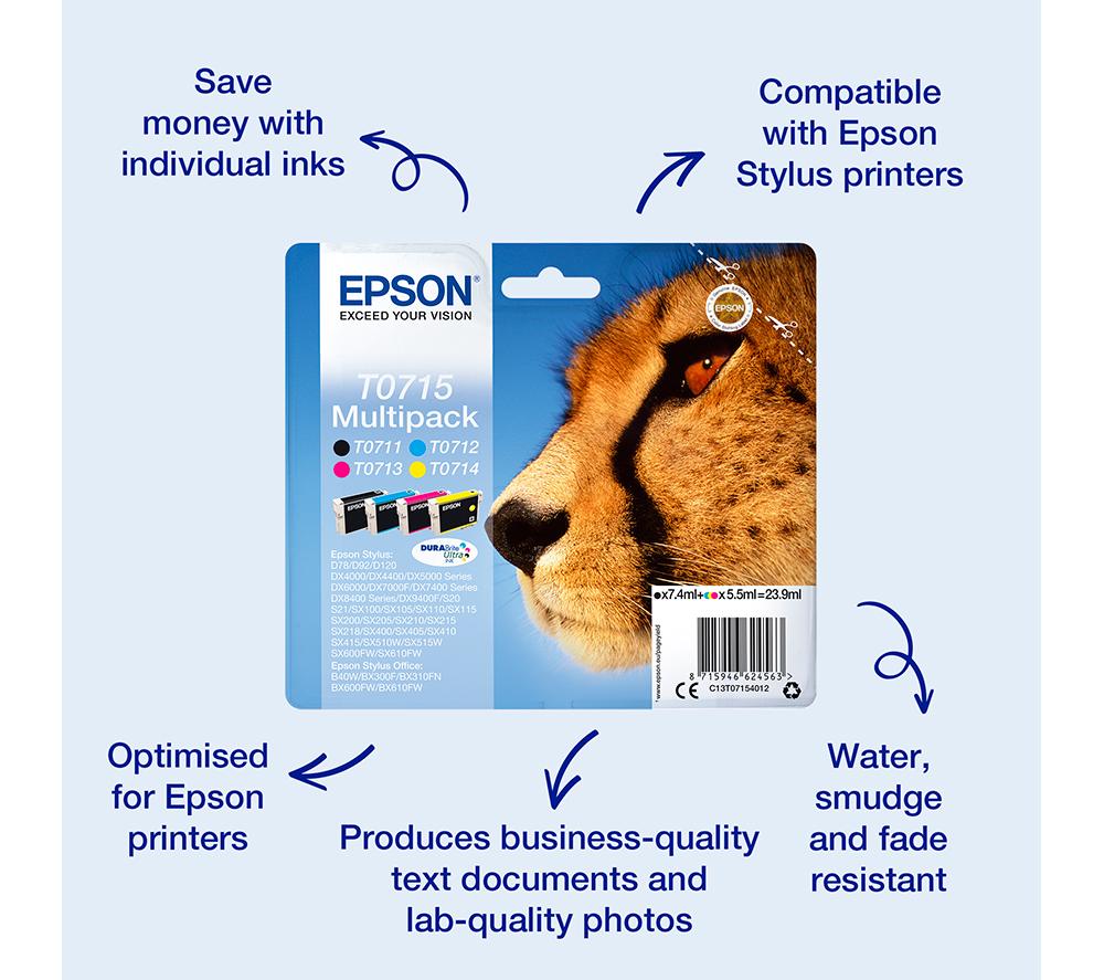 EPSON Cheetah T0715 Cyan, Magenta, Yellow & Black Ink Cartridges - Multipack image number 3 of 8