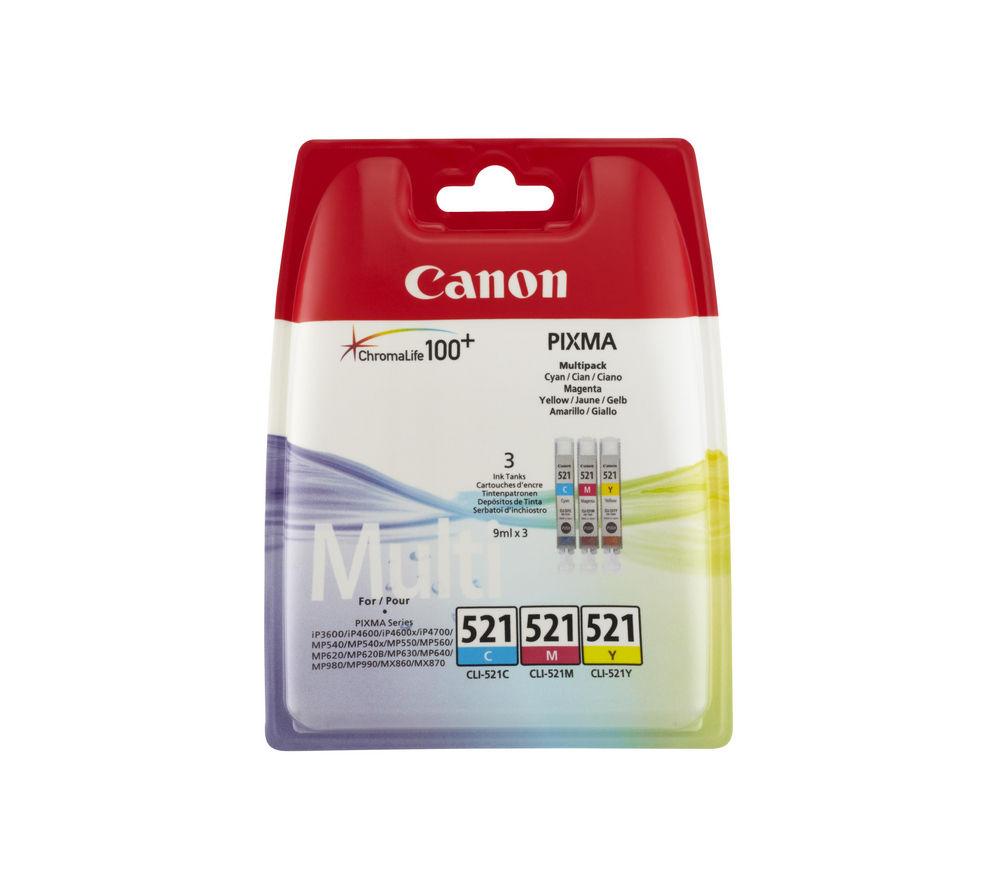 Canon CLI-521 Cyan, Magenta & Yellow Ink Cartridges - Multipack, Tri-colour
