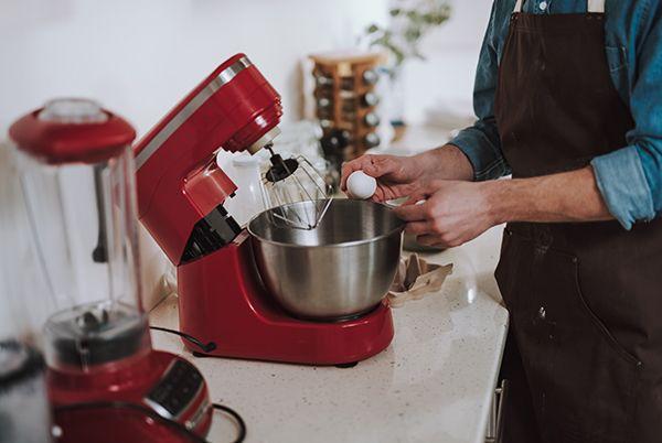 red stand mixer baking