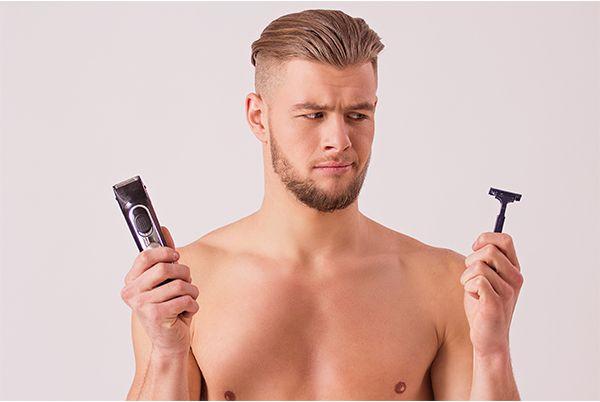 man with trimmer and shaver
