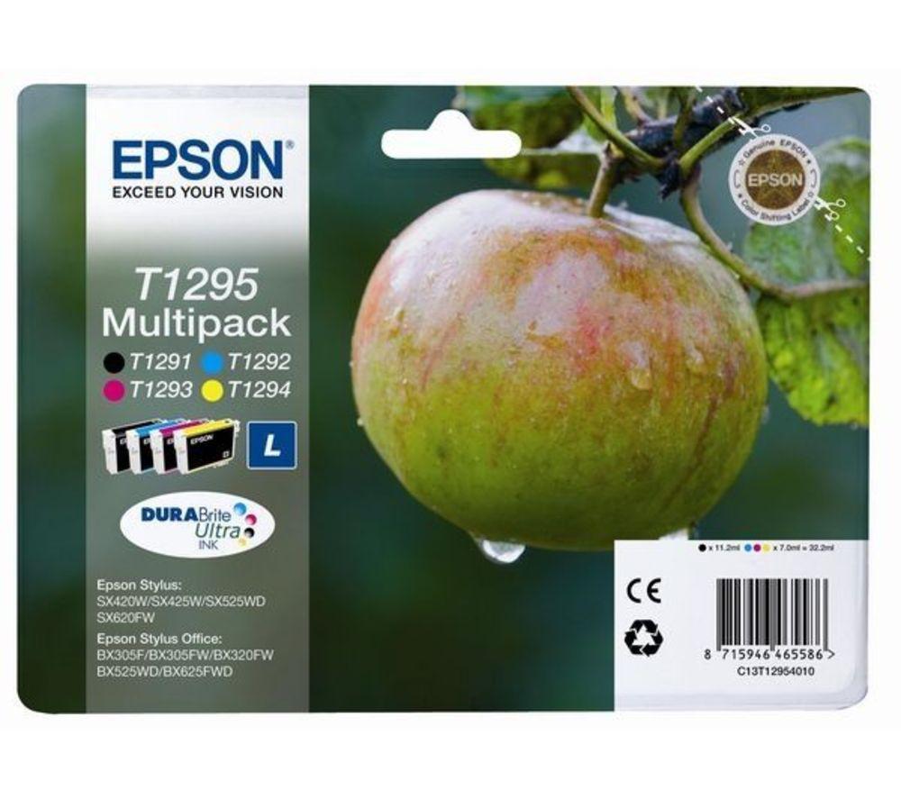 Epson Apple T1295 Cyan, Magenta, Yellow. & Black Ink Cartridges - Multipack, Black & Tri-colour