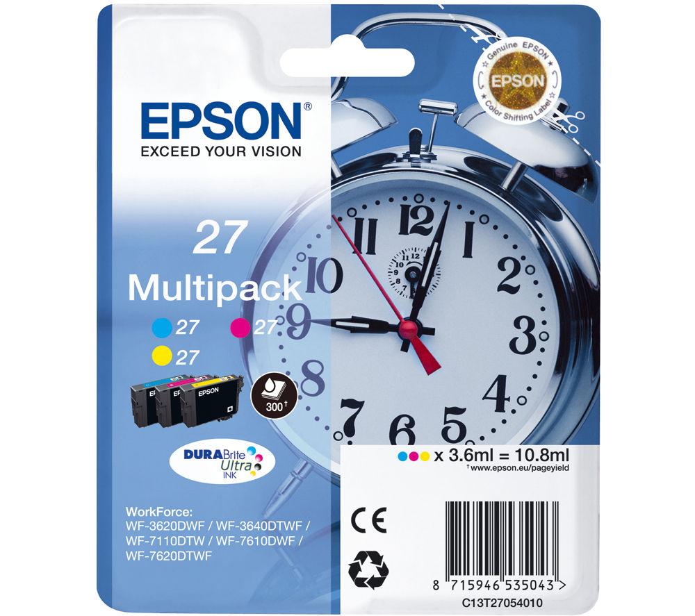 EPSON Alarm Clock 27 Cyan, Magenta & Yellow Ink Cartridges - Multipack, Tri-colour