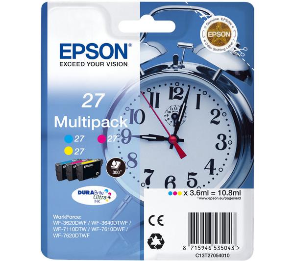 EPSON Alarm Clock 27 Cyan, Magenta & Yellow Ink Cartridges - Multipack image number 0