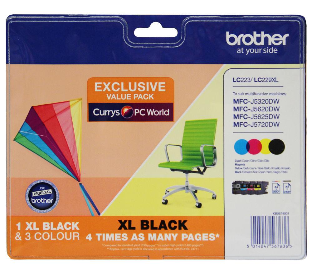 Brother LC-229XLBK/LC-225XLC/LC-225XLM/LC-225XLY Inkjet Cartridge, Black/Cyan/Magenta/Yellow, Multi-Pack, Super High Yield, Includes 4 x Inkjet Cartridges, Brother Genuine Supplies LC229XLVALBP