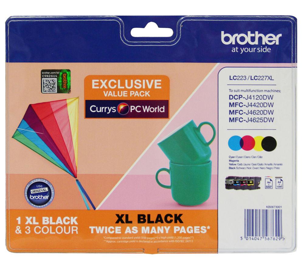 Brother LC-227XLBK/LC-225XLC/LC-225XLM/LC-225XLY Inkjet Cartridge, Black/Cyan/Magenta/Yellow, Multi-Pack, High Yield, Includes 4 x Inkjet Cartridges, Brother Genuine Supplies LC227XLVALBP