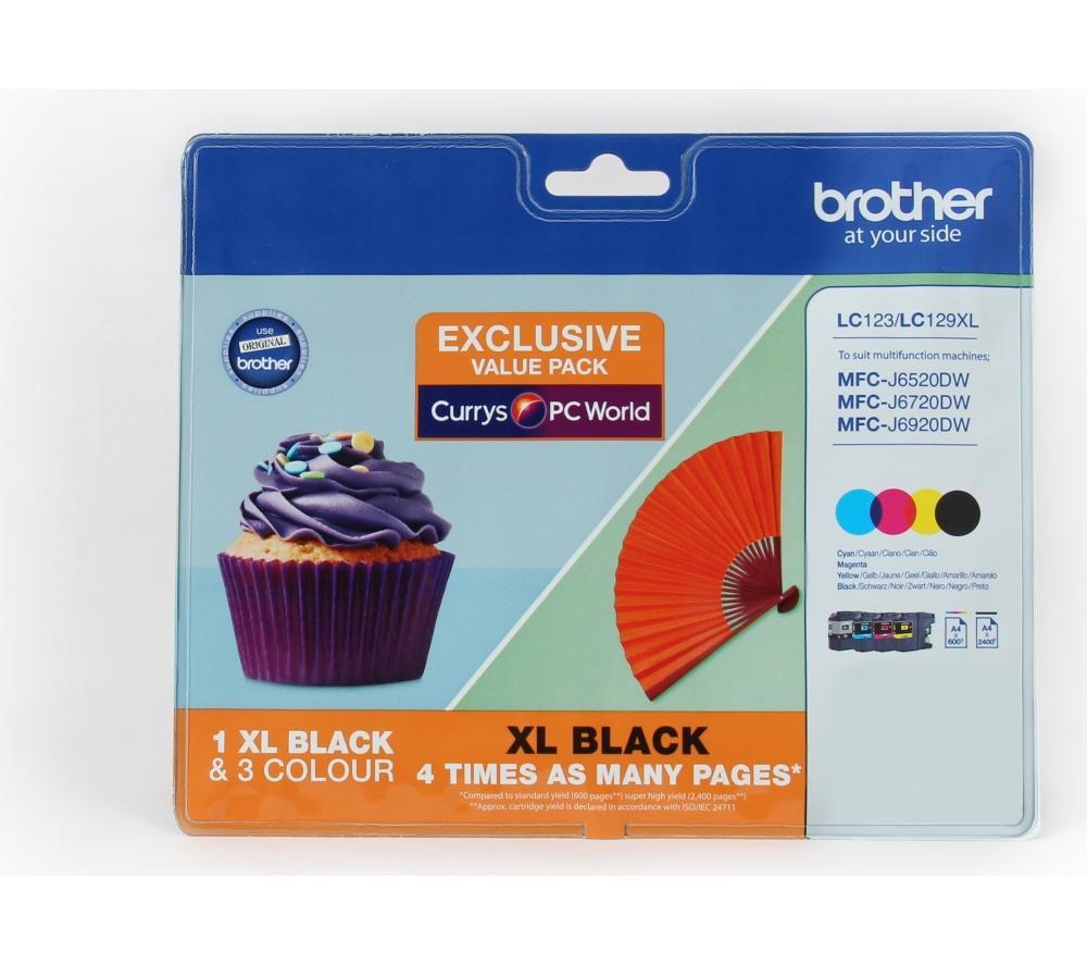 Image of BROTHER LC123/LC129XL Cyan, Magenta, Yellow & Black Ink Cartridges - Multipack, Black & Tri-colour