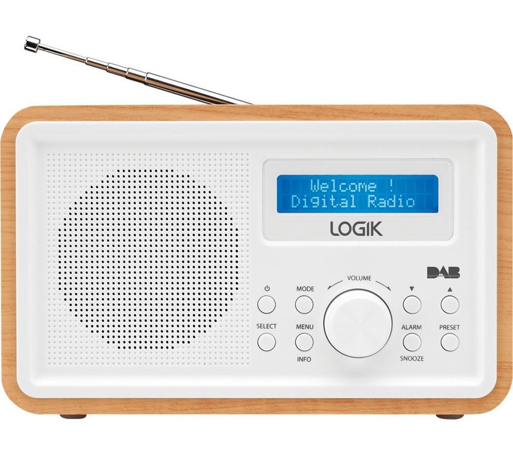 LOGIK LHDR15 Portable DAB/FM Radio - Light Wood & White, White,Brown
