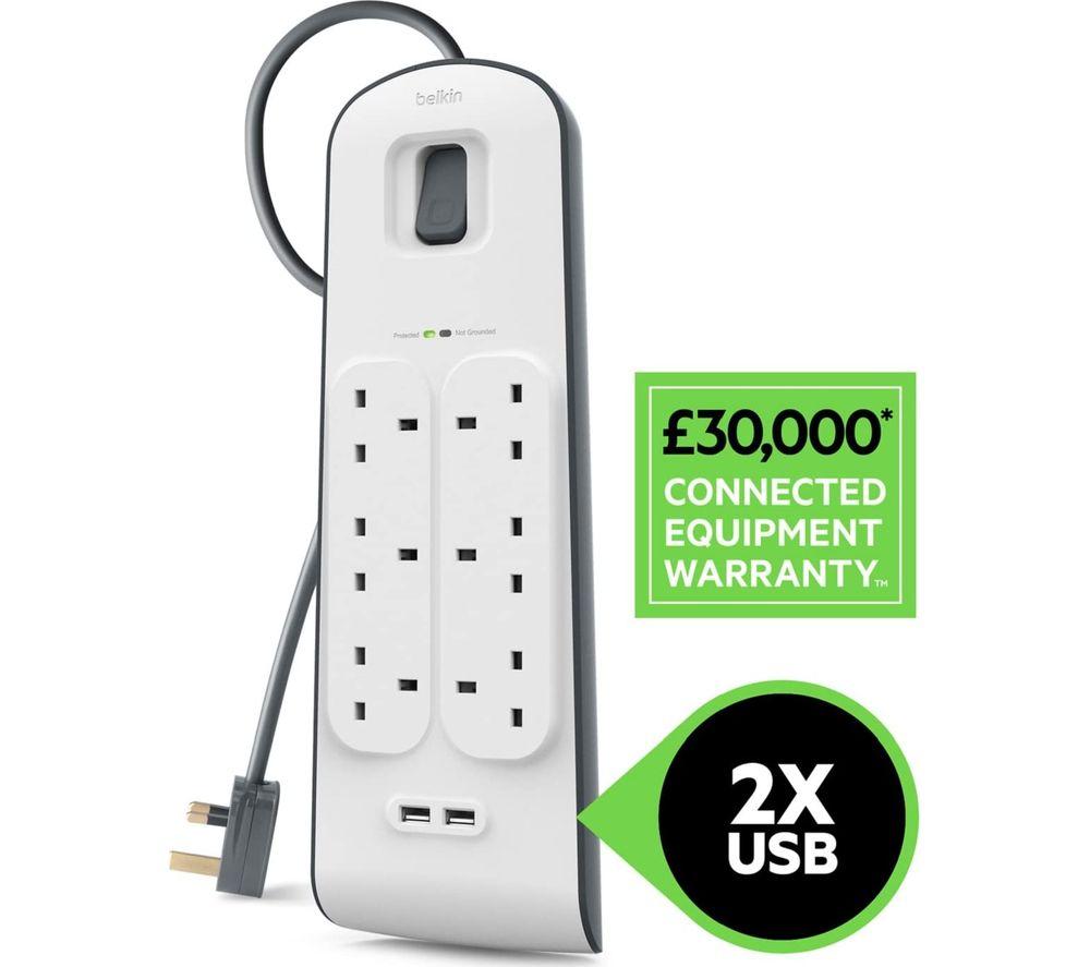 Buy BELKIN BSV604af2M Surge Protected 6Socket Extension Lead with USB