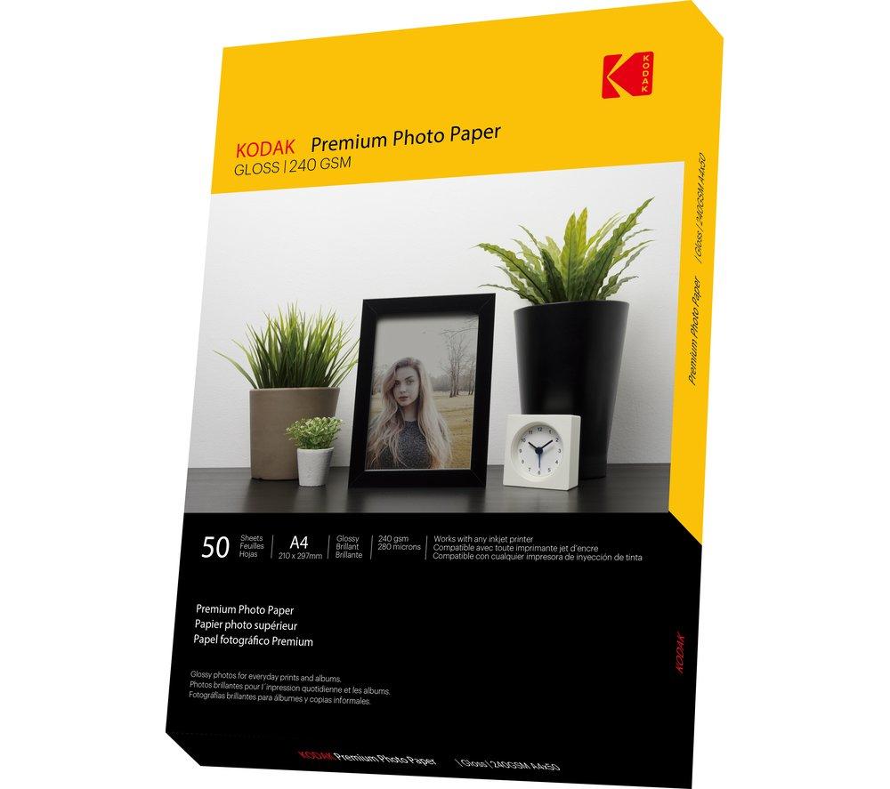 Kodak Glossy Photo Paper A4 Size 240gsm | Premium High Gloss Photo Paper for Inkjet Printers (A4 - 50 Sheets)