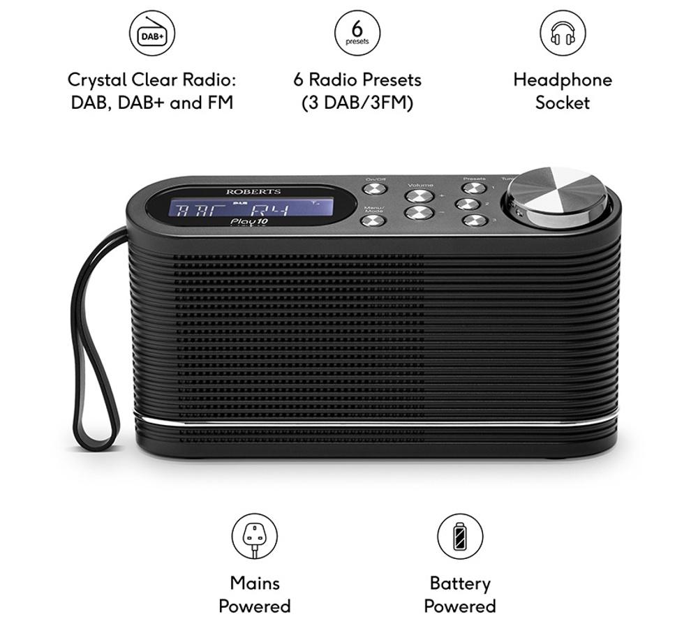 ROBERTS PLAY10 Portable DAB+/FM Radio - Black image number 2 of 8