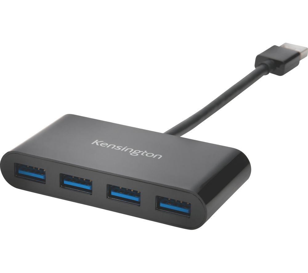 Kensington USB 3.0 4-Port Hub, Transfer Speeds up to 5G bps - Plug and Play Installation, HP, Dell, Windows, Macbook Compatible, K39121EU, black