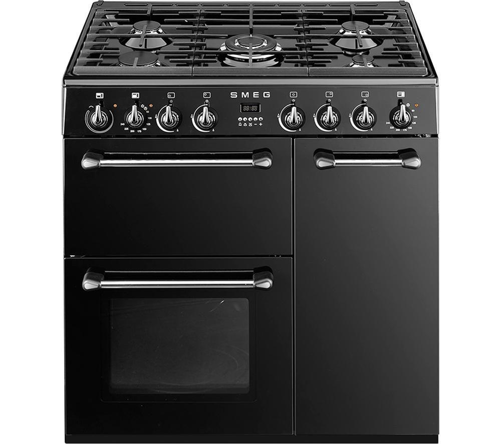 SMEG BM93BL 90 cm Dual Fuel Range Cooker - Black & Stainless Steel, Stainless Steel