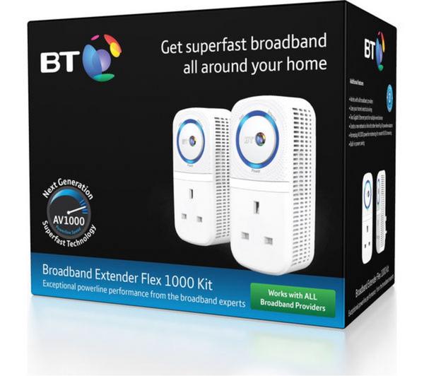 BT Broadband Extender Flex 1000 Powerline Adapter Kit - Twin Pack image number 1