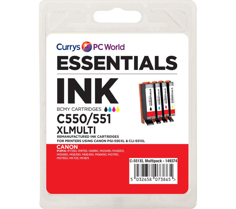 Essentials Pgi 550xl 551xl 4 Colour Canon Ink Cartridges Magenta Yellow Black Cyan