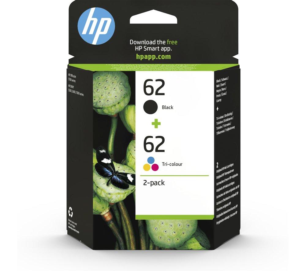 HP N9J71AE 62 Original Ink Cartridges, Black and Tri-color, Multipack, 2 Count (Pack of 1)