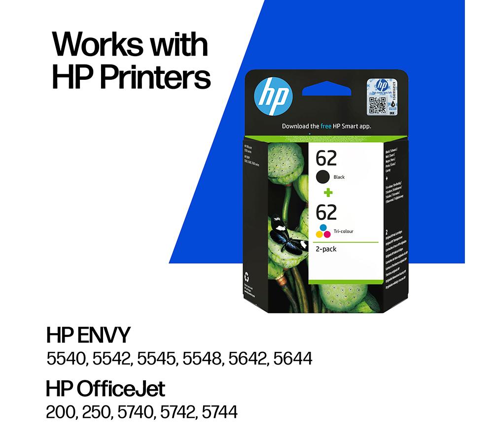 HP 62 Original Black & Tri-colour Ink Cartridges - Twin Pack image number 2 of 14