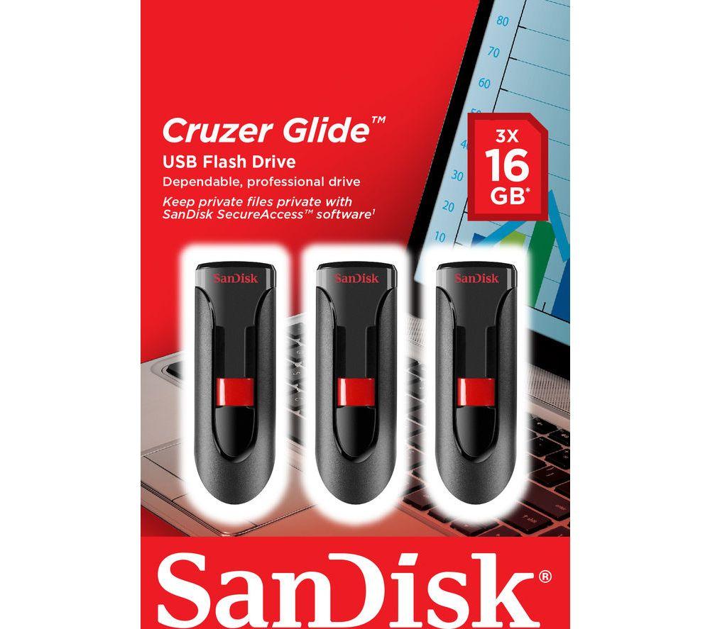 Image of SANDISK Cruzer Glide USB 2.0 Memory Stick - 16 GB, Pack of 3, Black