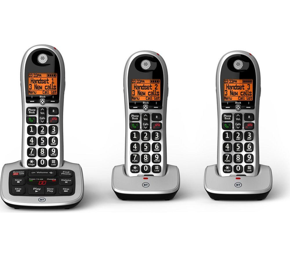 BT 4600 Cordless Phone with Answering Machine - Triple Handsets, Silver/Grey