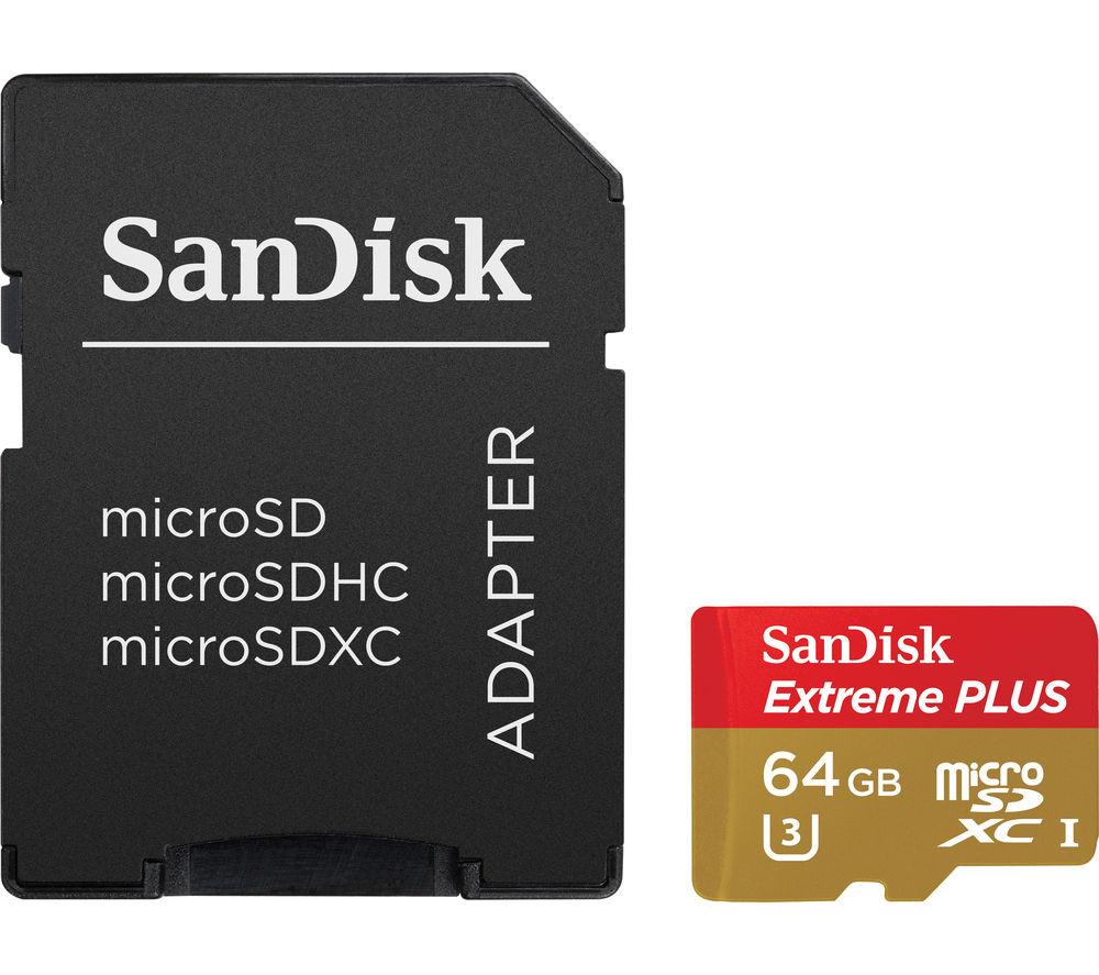 SanDisk 64GB Extreme Plus microSDXC Memory Card U3 100MB/s V-Class 30 A1