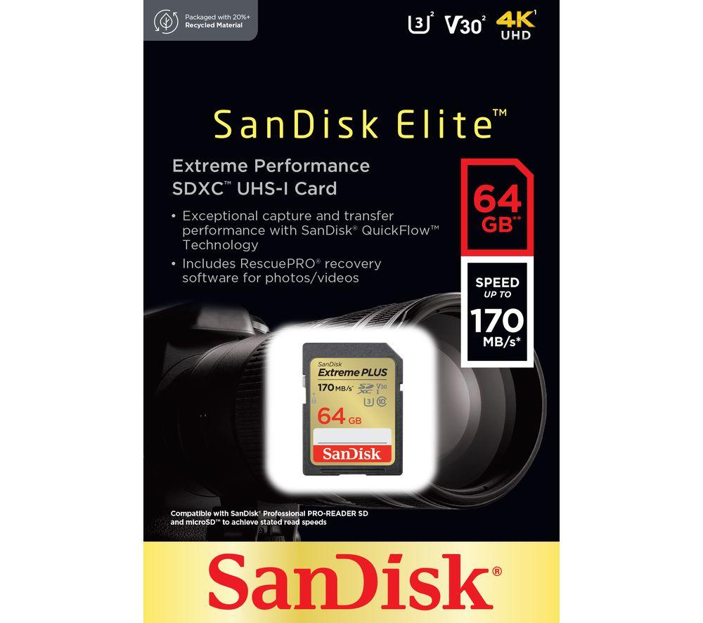 SANDISK Extreme Plus Class 10 SDXC Memory Card - 64 GB