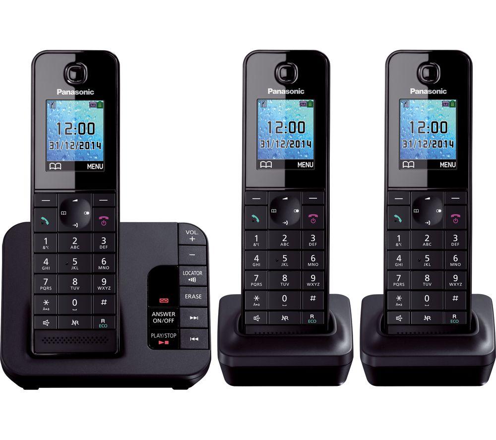 Image of PANASONIC KX-TG8183EB Cordless Phone with Answering Machine - Triple Handsets, Black