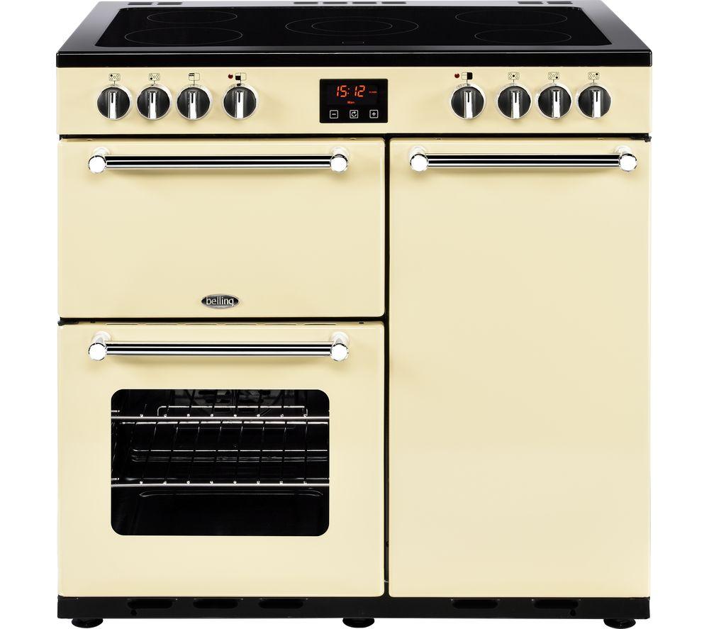 BELLING Kensington 90 cm Electric Ceramic Range Cooker – Cream & Chrome, Cream