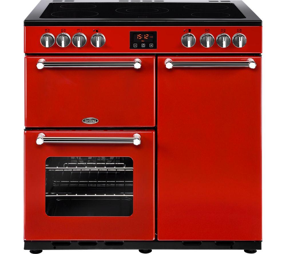 BELLING Kensington 90 cm Electric Ceramic Range Cooker - Red & Chrome