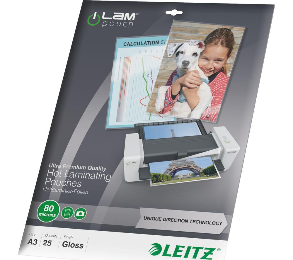 LEITZ iLAM 74860000 80 Micron A3 Laminating Pouches - 25 Pack