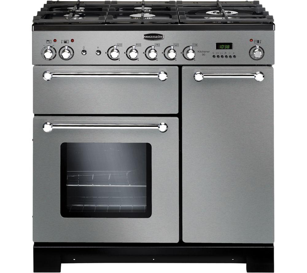 RANGEMASTER Kitchener 90 Dual Fuel Range Cooker – Stainless Steel & Chrome, Stainless Steel