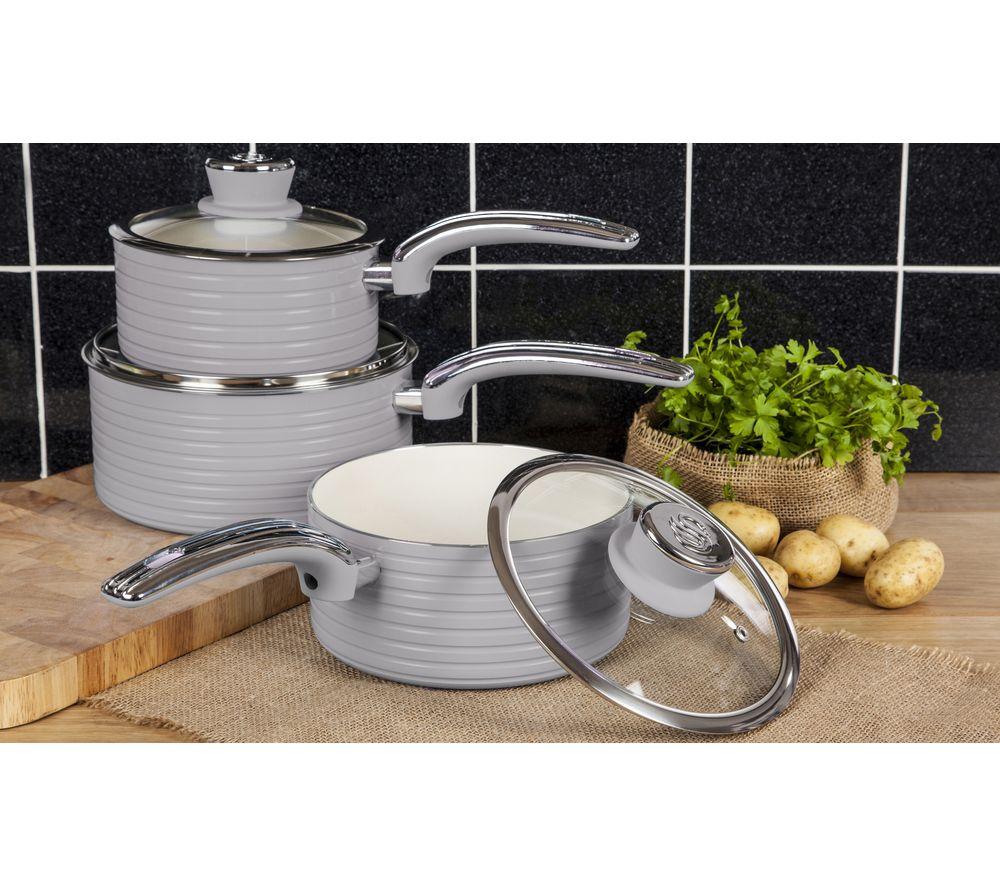 SWAN Retro SWPS3020GRN 3-piece Non-stick Saucepan Set - Grey image number 3 of 3