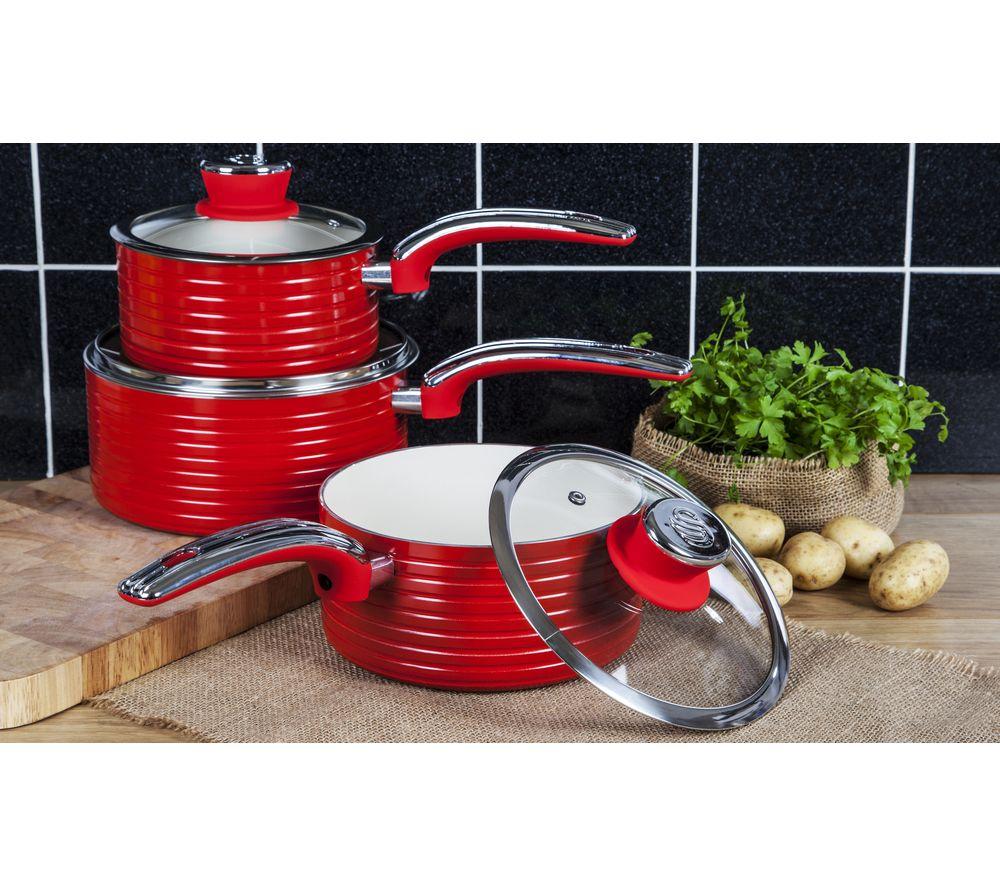 SWAN Retro SWPS3020RN 3-piece Non-stick Saucepan Set - Red image number 2 of 4