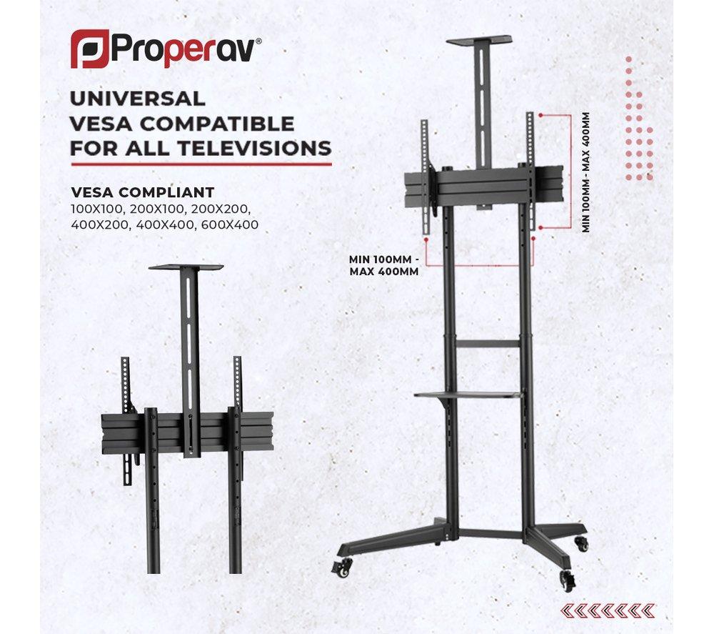 PROPERAV Portable Trolley 845 mm TV Stand with Bracket for up to 70" TVs - Black image number 3 of 9