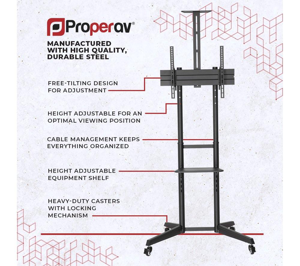 PROPERAV Portable Trolley 845 mm TV Stand with Bracket for up to 70" TVs - Black image number 4 of 9