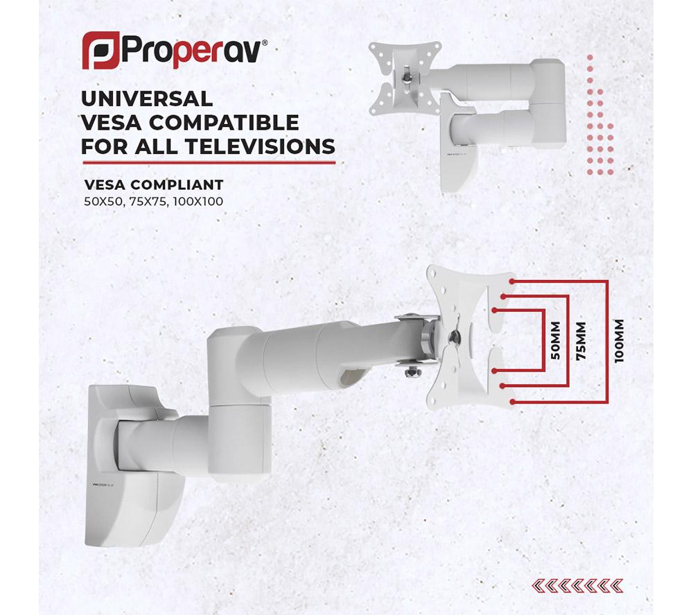 PROPERAV Swing Arm Full Motion 13-28" TV Bracket - White image number 3 of 7