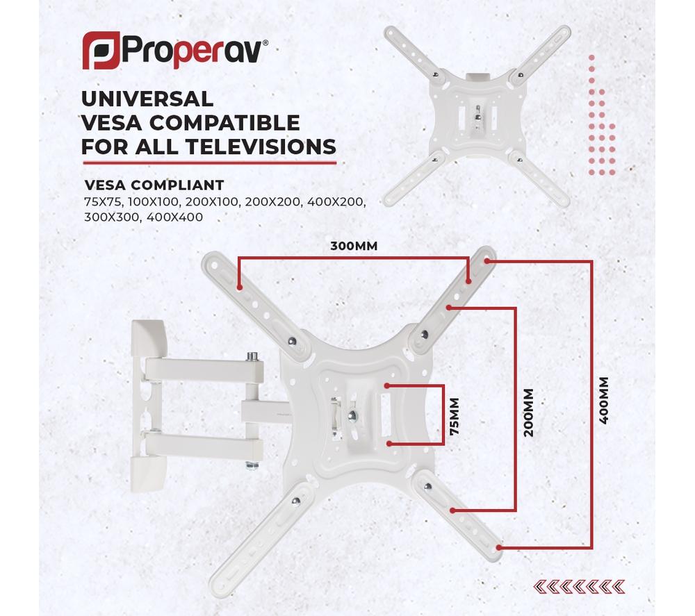 PROPERAV Heavy Duty Swing Arm Full Motion 23''-65'' TV Bracket - White image number 4 of 8