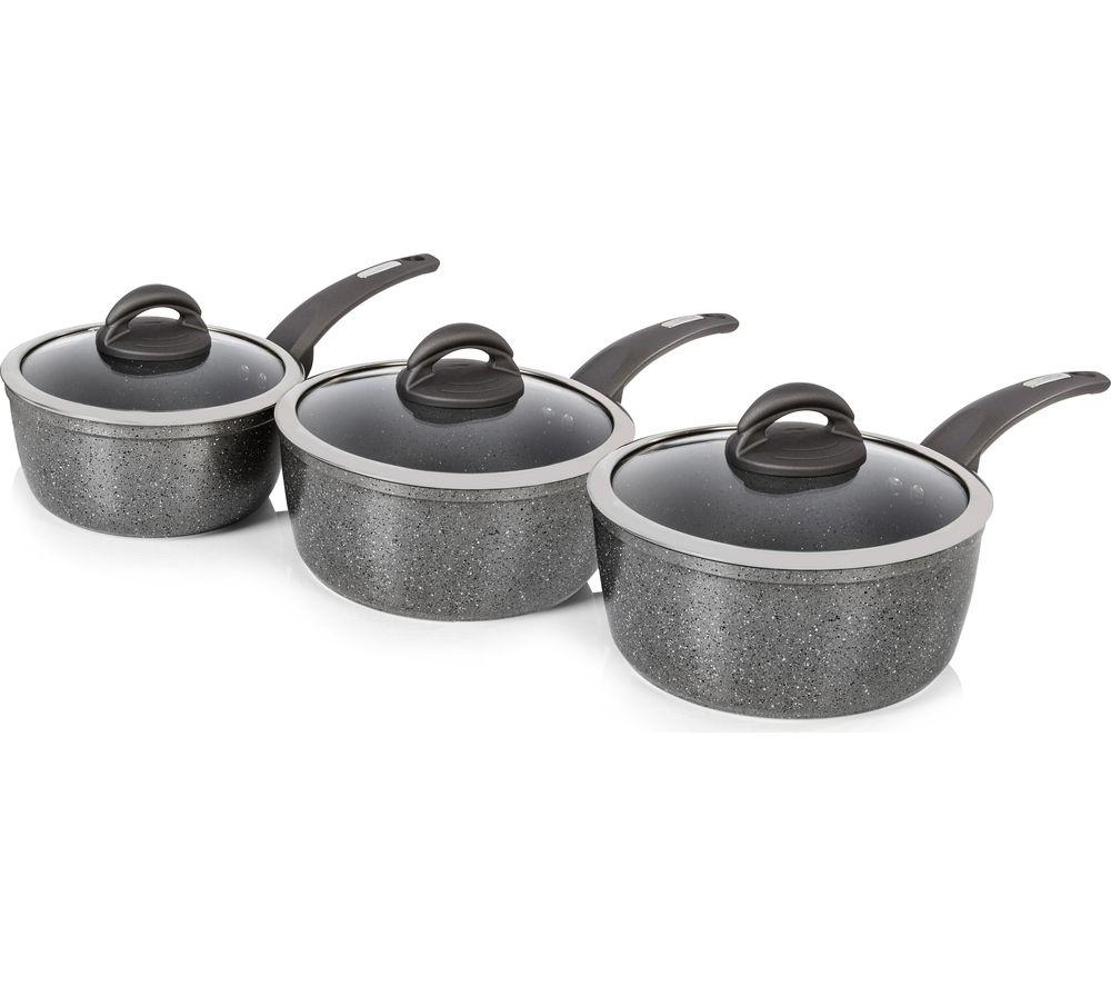 Tower Saucepan Set, Cerastone, Forged Aluminium with Easy Clean Non-Stick  Ceramic Coating, Graphite, 3 Piece