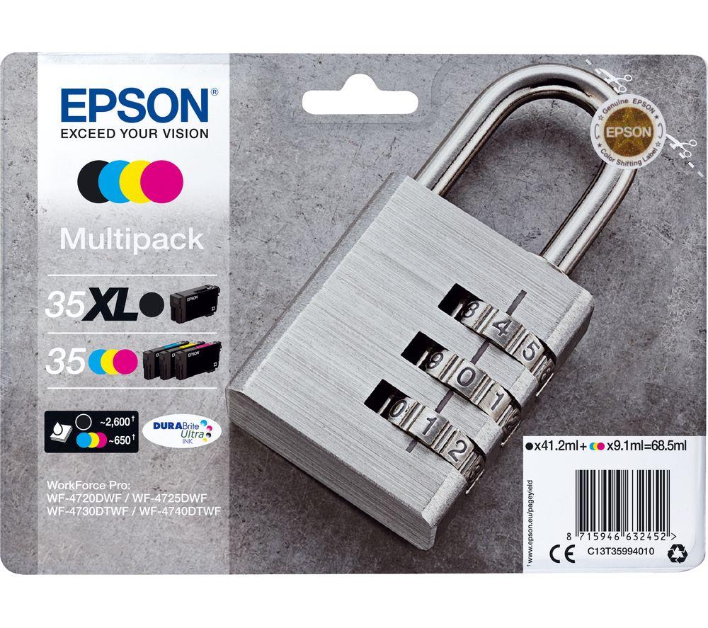 Click to view product details and reviews for Epson Padlock 35 Cyan Magenta Yellow Black Ink Cartridges Multipack Black Tri Colour.