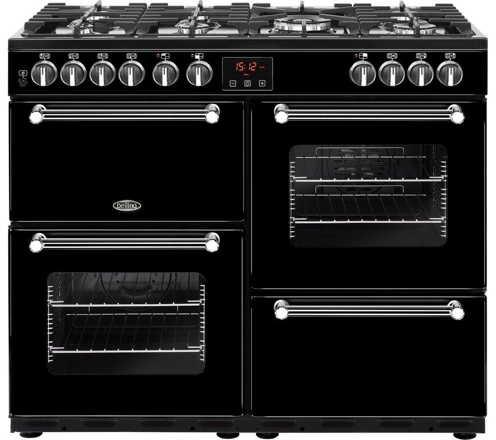 BELLING Kensington 100DFT Dual Fuel Range Cooker – Black & Chrome, Black