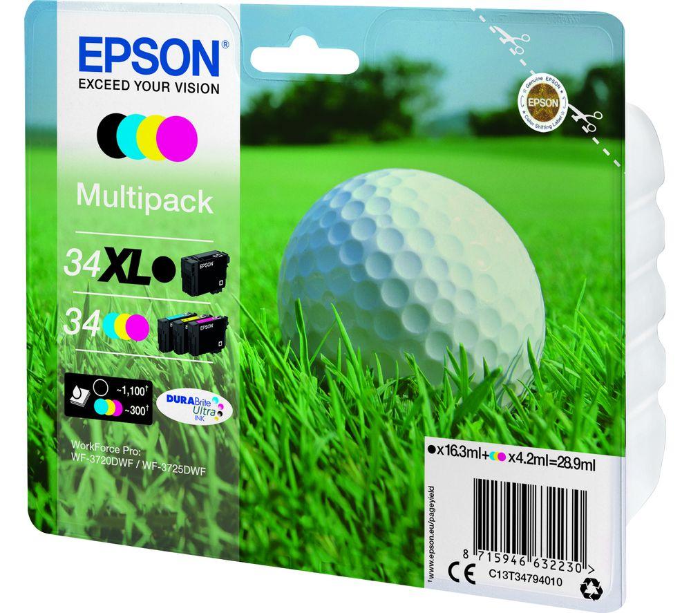 Epson 34 Golf Ball Cyan Magenta Yellow Ink Cartridges Multipack Black Tri Colour