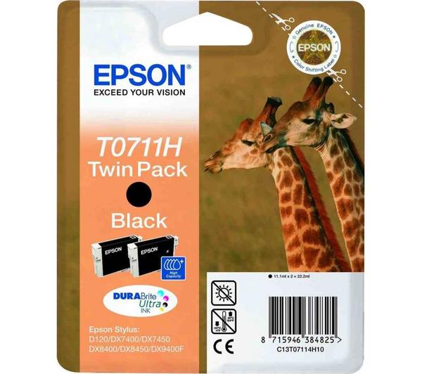 EPSON Giraffe T0711H Black Ink Cartridges - Twin Pack image number 0