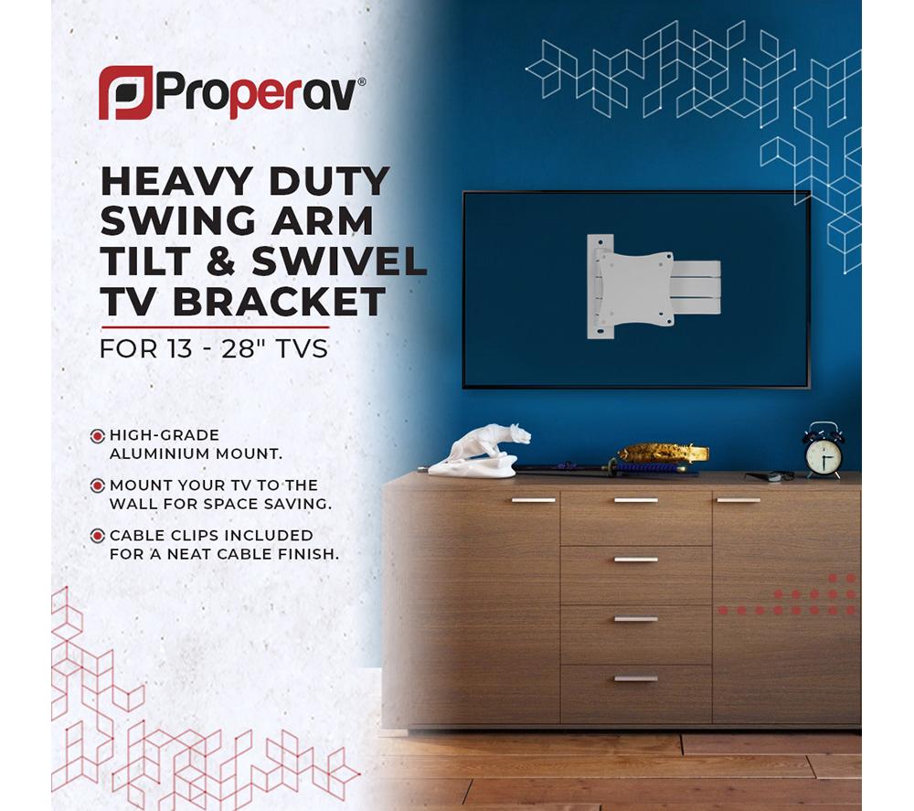 PROPERAV Heavy Duty Swing Arm Tilt & Swivel 13-28" TV Bracket - White image number 3 of 8
