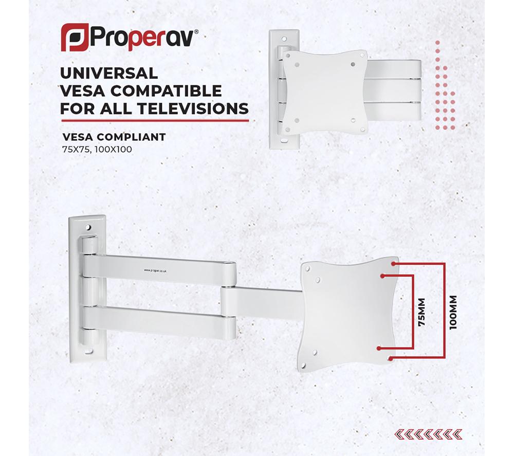 PROPERAV Heavy Duty Swing Arm Tilt & Swivel 13-28" TV Bracket - White image number 4 of 8