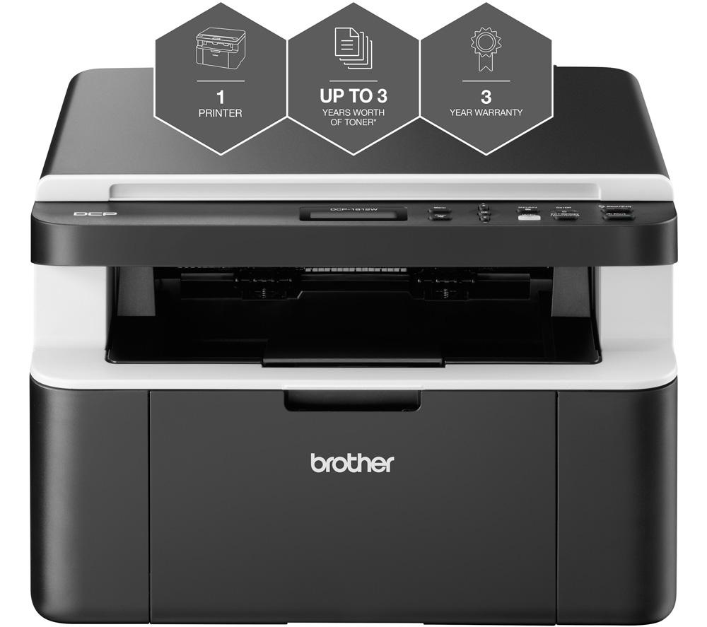 Image of BROTHER DCP-1612W All In Box Monochrome All-in-One Wireless Laser Printer Bundle, Black