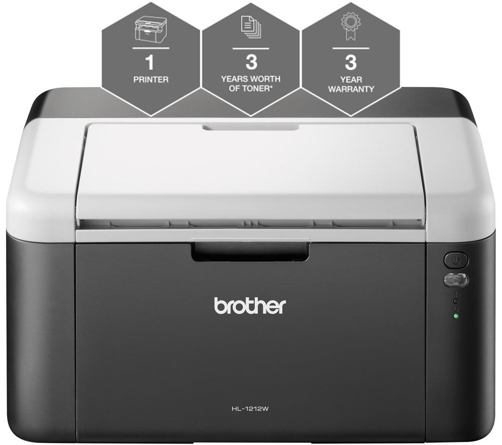 Image of BROTHER HL-1212W All In Box Monochrome Wireless Laser Printer Bundle, Black