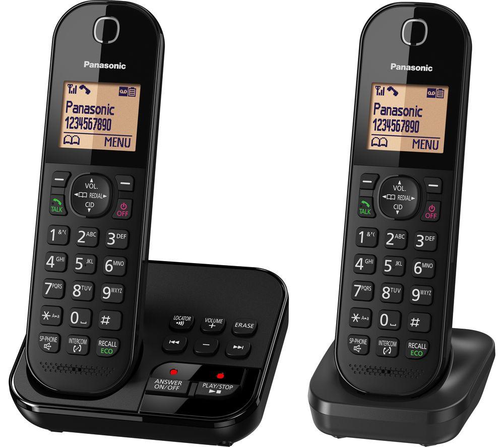 Image of PANASONIC KX-TGC422EB Cordless Phone with Answering Machine - Twin Handsets, Black