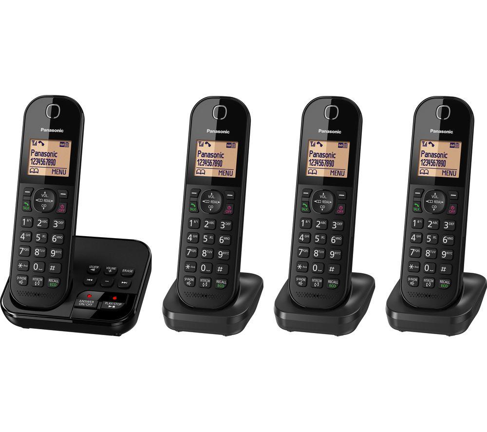 PANASONIC KX-TGC424EB Cordless Phone with Answering Machine - Quad Handsets - Black, Black