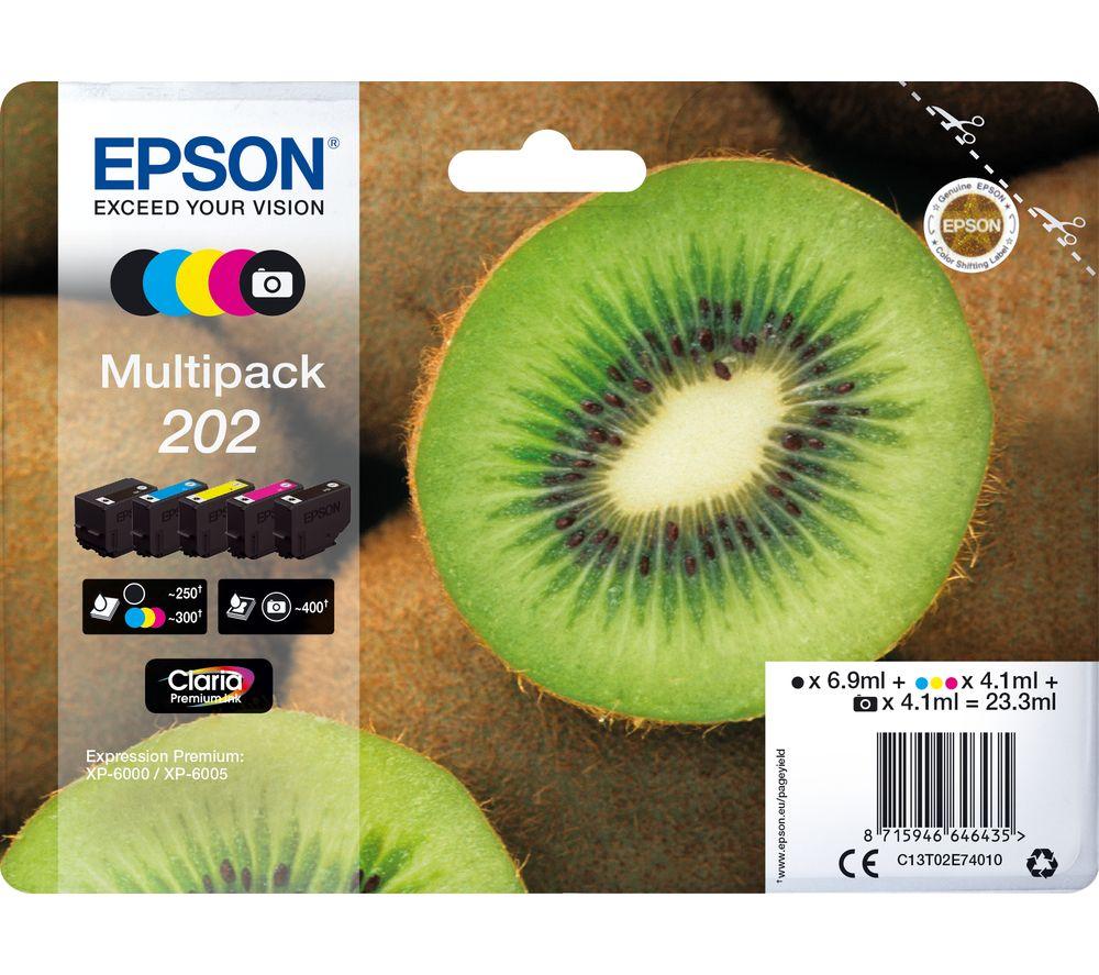 Epson 202 Kiwi 5-Colour Ink Cartridges, Black & Tri-Colour