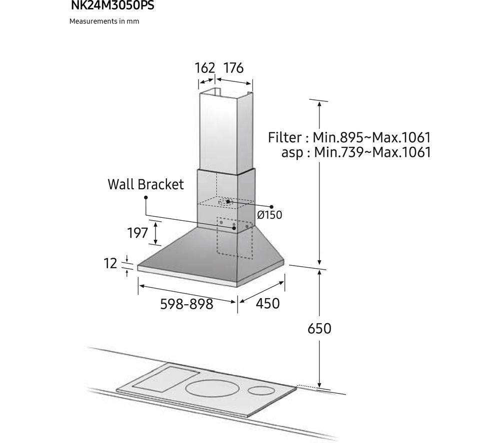 SAMSUNG NK24M3050PS/UR Chimney Cooker Hood - Stainless Steel image number 5 of 7