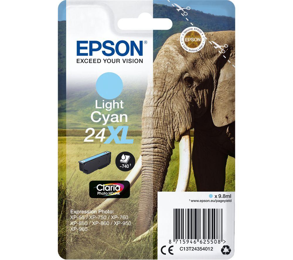 Epson 24XL Light Cyan Elephant High Yield Genuine, Claria Photo HD Ink Cartridge, XL High Capacity